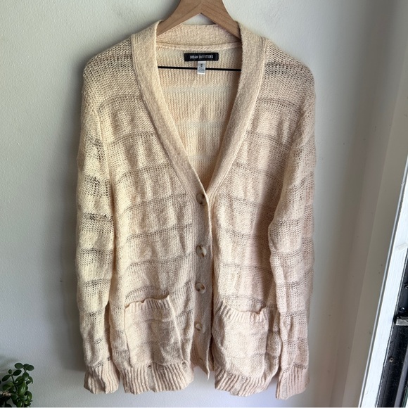 Urban Outfitters cream open weave Alston stripe cardigan sweater - size M - Picture 1 of 5